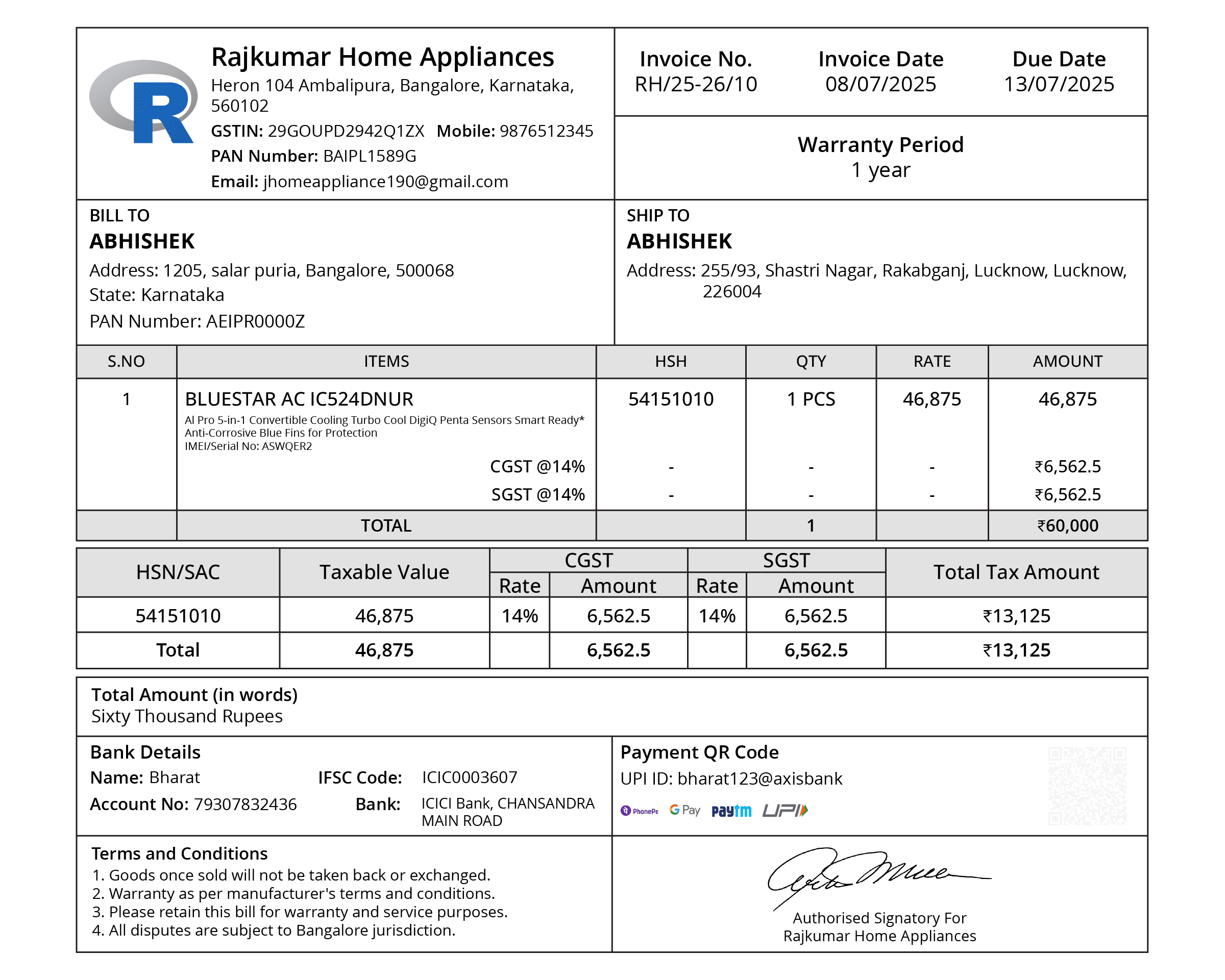 Construction Invoice Sample