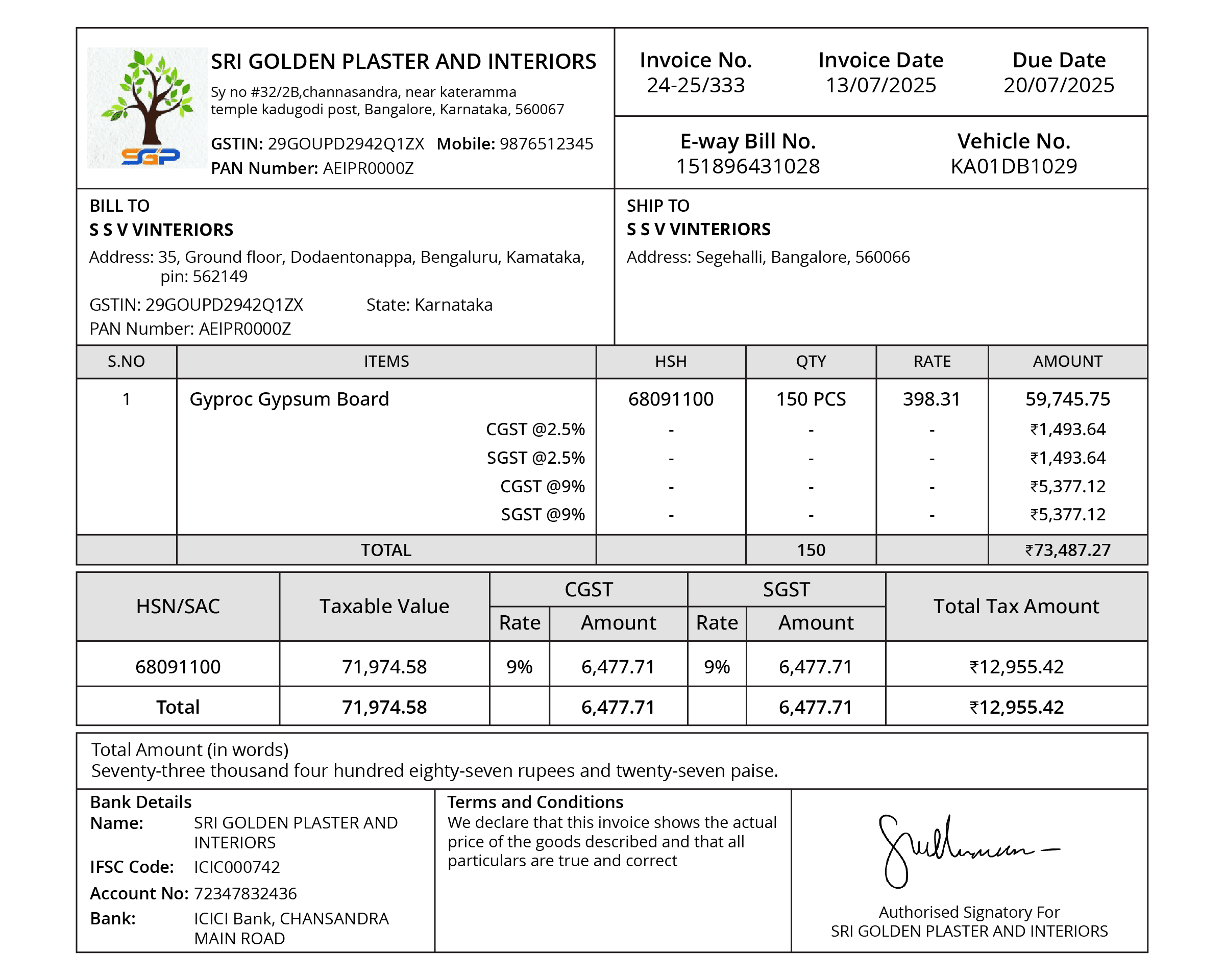 Construction Invoice Sample