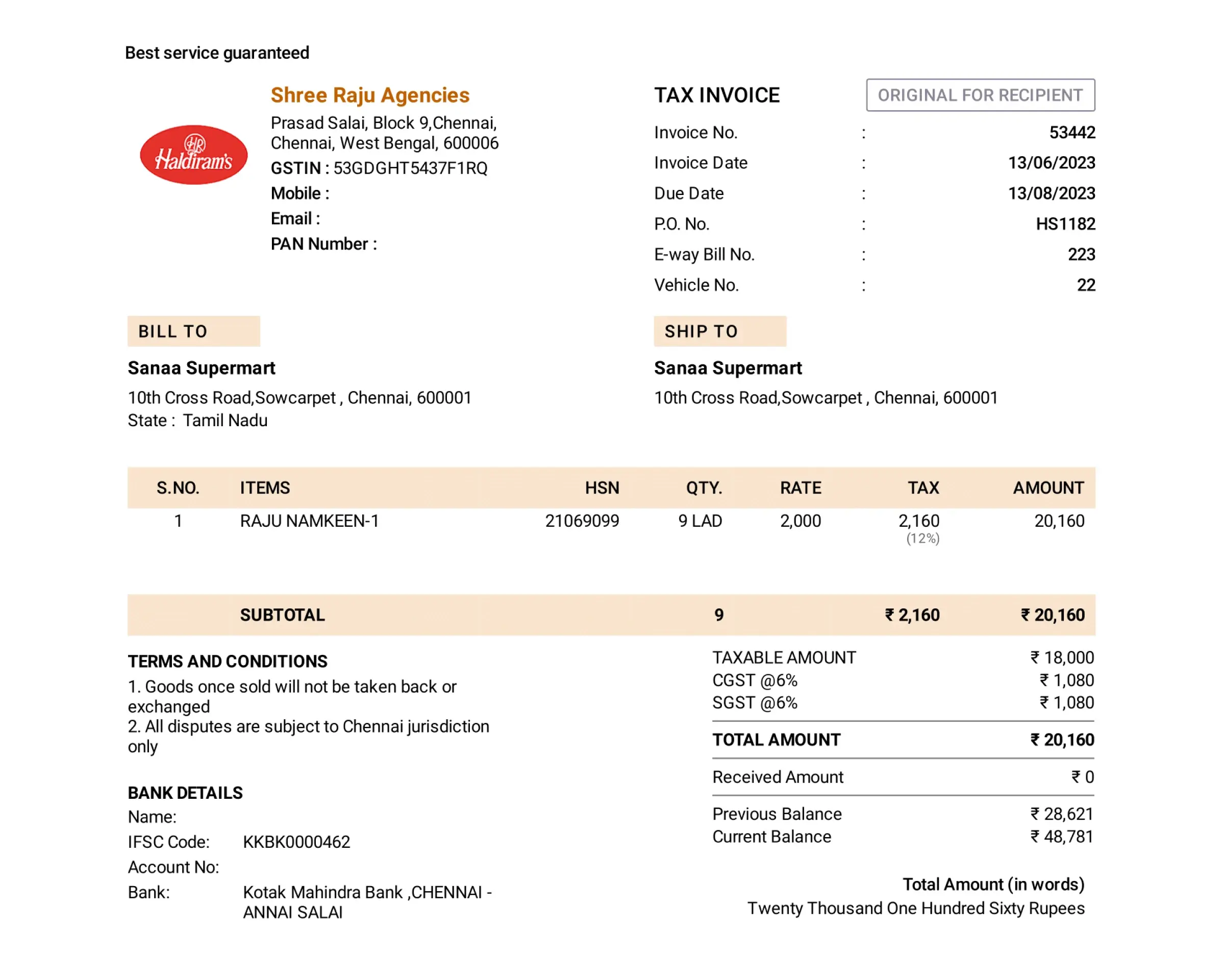 FMCG Invoice Sample
