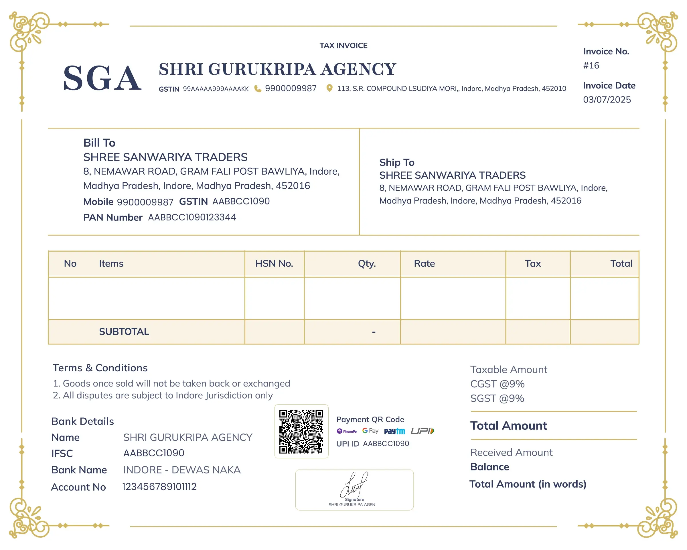 Construction Invoice Sample